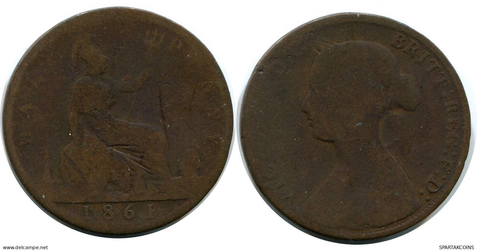 HALF PENNY 1861 UK GROßBRITANNIEN GREAT BRITAIN Münze #AZ834.D.A - C. 1/2 Penny