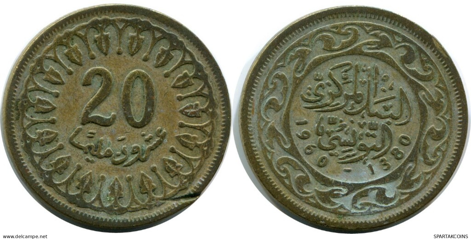 20 MILLIMES 1960 TÚNEZ TUNISIA Islámico Moneda #AH876.E.A - Tunesien