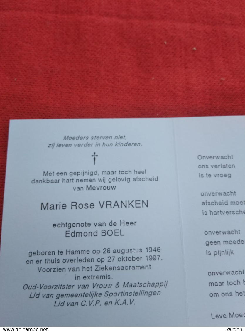 Doodsprentje Marie Rose Vranken / Hamme 26/8/1946 - 27/10/1997 ( Edmond Boel ) - Religion &  Esoterik