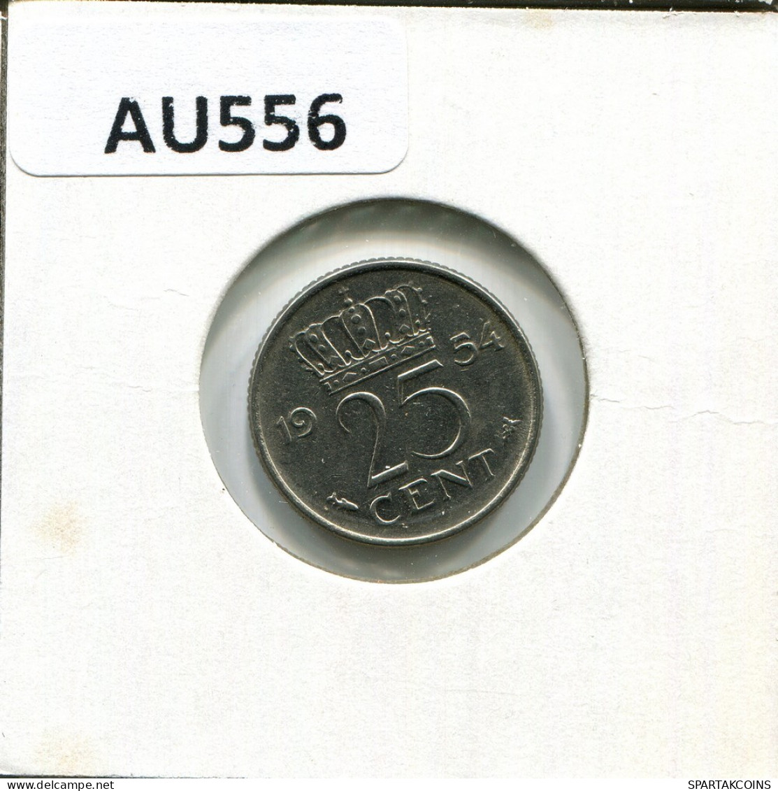 25 CENTS 1954 NETHERLANDS Coin #AU556.U.A - 1948-1980: Juliana