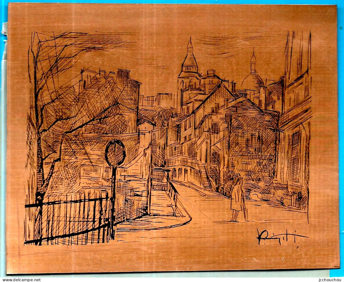 Plaque De Cuivre Gravée 75 75018 PARIS MONTMARTRE XVIIIe Arrdt - Artiste, Signature, à Identifier - Otros & Sin Clasificación