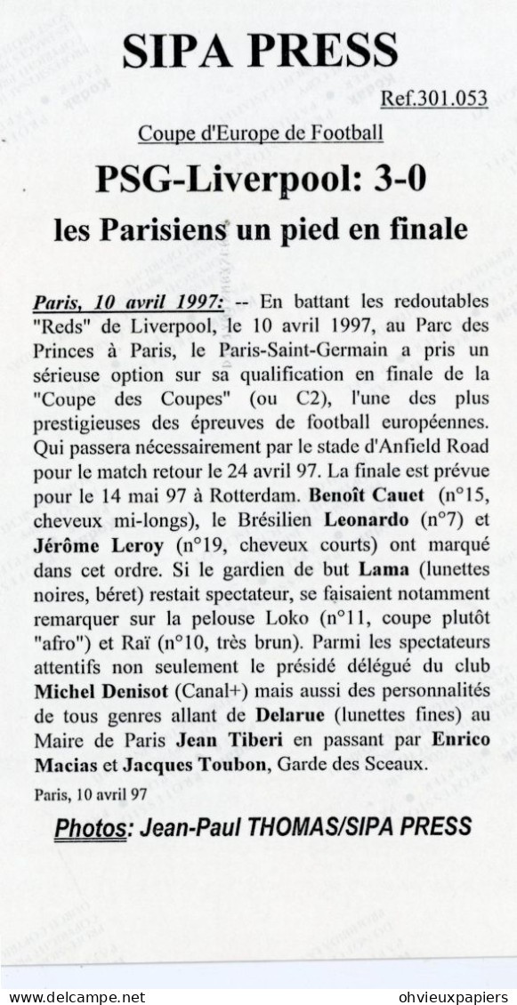 Photo Originales FOOTBALL . SERGE LAMA  Le Gardien De L'équipe De France En 1997 - Sports