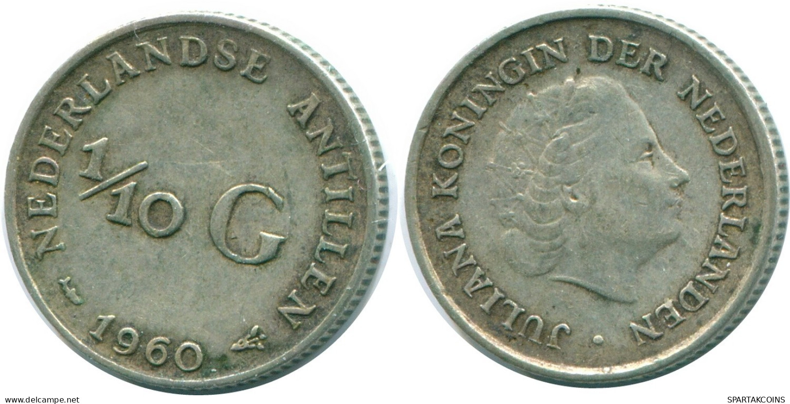 1/10 GULDEN 1960 NETHERLANDS ANTILLES SILVER Colonial Coin #NL12342.3.U.A - Antilles Néerlandaises