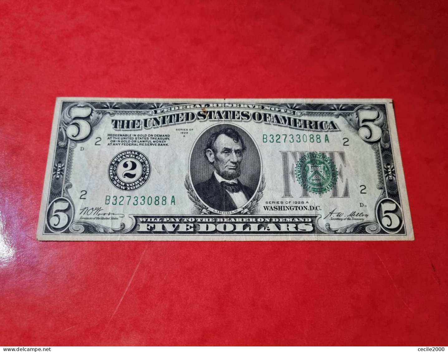 1928 USA $5 DOLLARS *GOLD ON DEMAND NUMERIC*UNITED STATES BANKNOTE XF BILLETE ESTADOS UNIDOS*COMPRAS MULTIPLES CONSULTAR - Billets Des États-Unis (1928-1953)