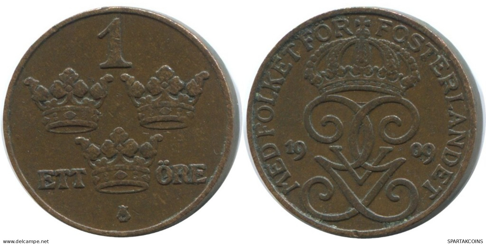1 ORE 1909 SCHWEDEN SWEDEN Münze #AD329.2.D.A - Suède