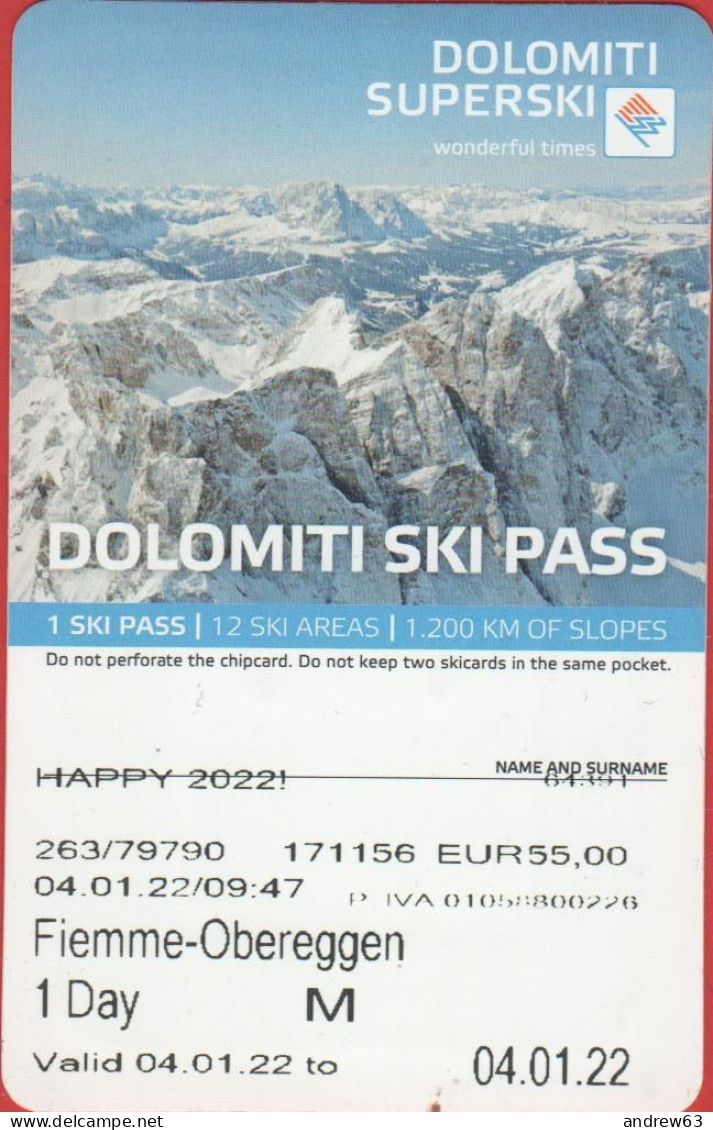 ITALIA - ITALY - ITALIE - 2022 - Fiemme-Obereggen - Skipass - Ski Pass - 1 Giorno M - Used - Other & Unclassified