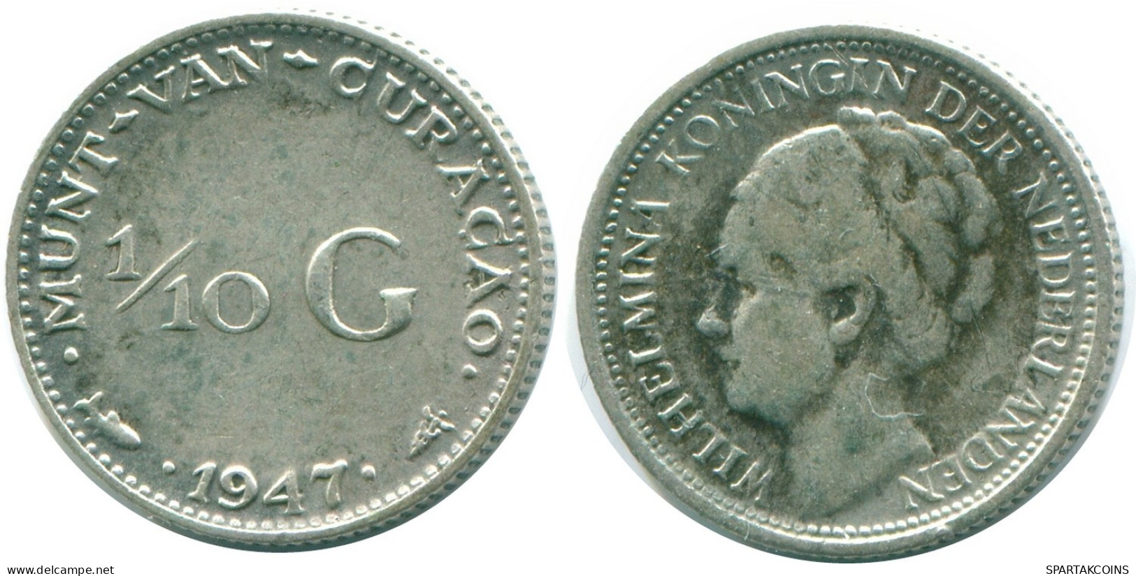 1/10 GULDEN 1947 CURACAO Netherlands SILVER Colonial Coin #NL11837.3.U.A - Curaçao