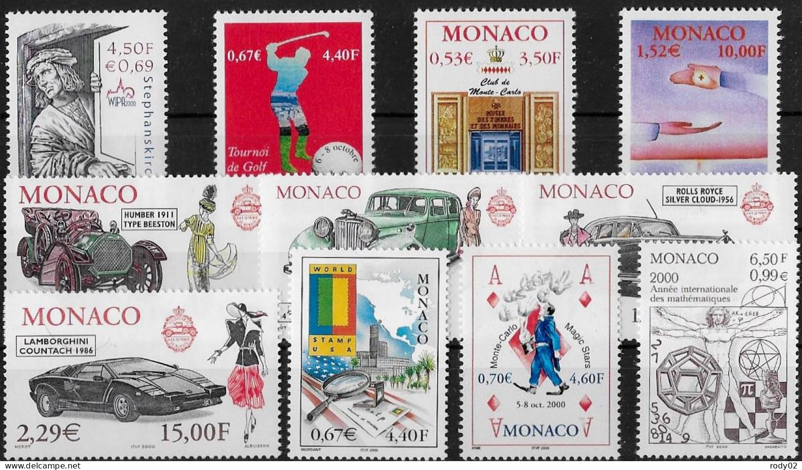 MONACO - ANNEE 2000 - 11 VALEURS ENTRE N° 2253 ET 2265 - NEUF** MNH - Ongebruikt