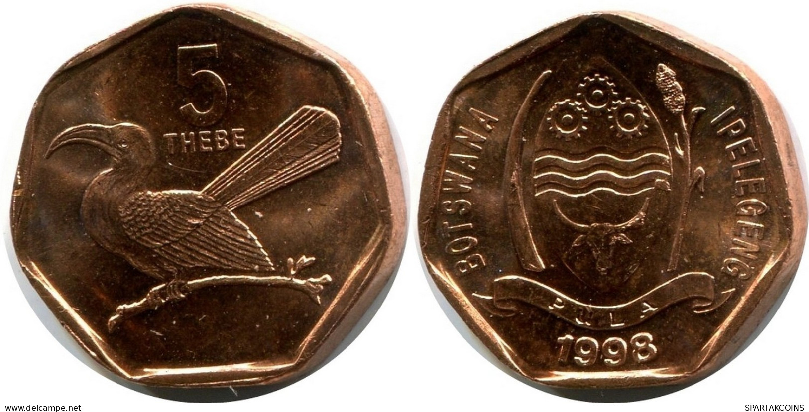 5 THEBE 1998 BOTSWANA Coin UNC Toko Bird Wildlife #M10016.U.A - Botswana