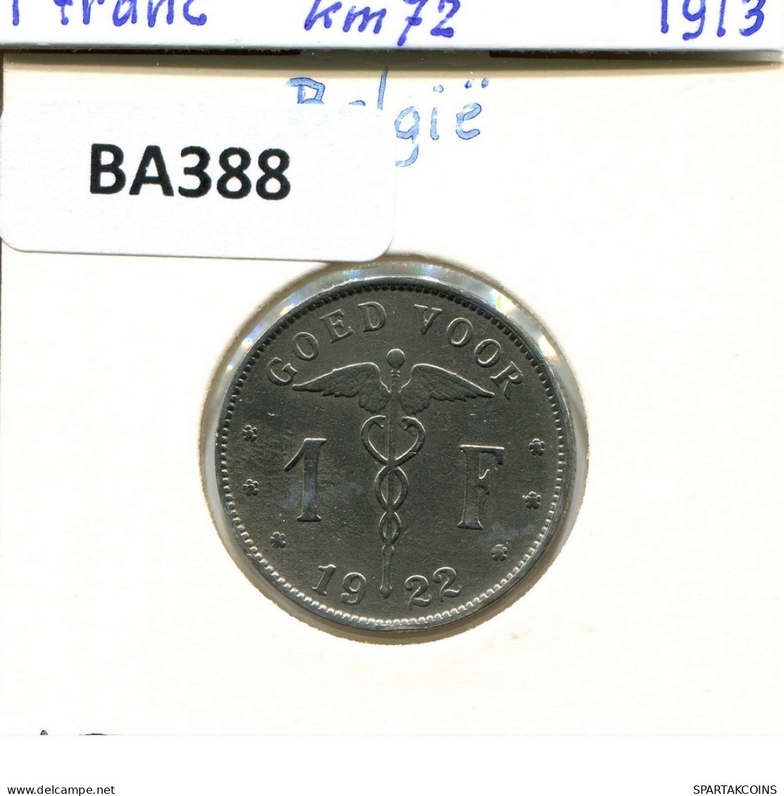 1 FRANC 1922 BELGIUM Coin DUTCH Text #BA388.U.A - 1 Franc
