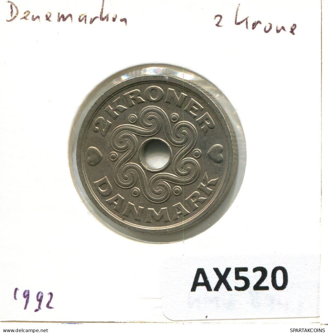 2 KRONER 1992 DINAMARCA DENMARK Moneda Margrethe II #AX520.E.A - Danimarca