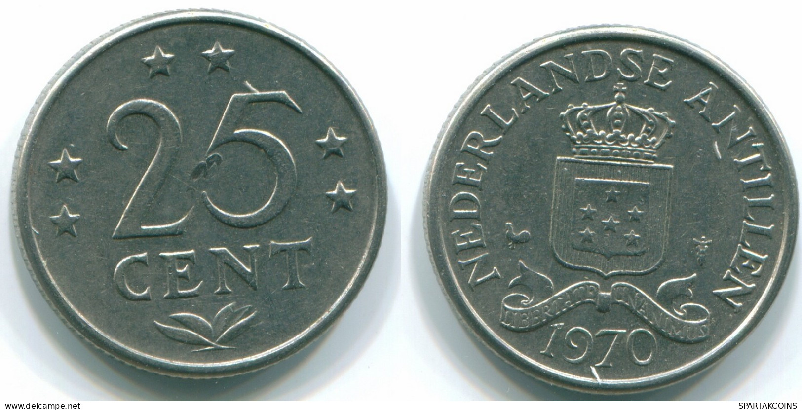 25 CENTS 1970 NETHERLANDS ANTILLES Nickel Colonial Coin #S11456.U.A - Netherlands Antilles