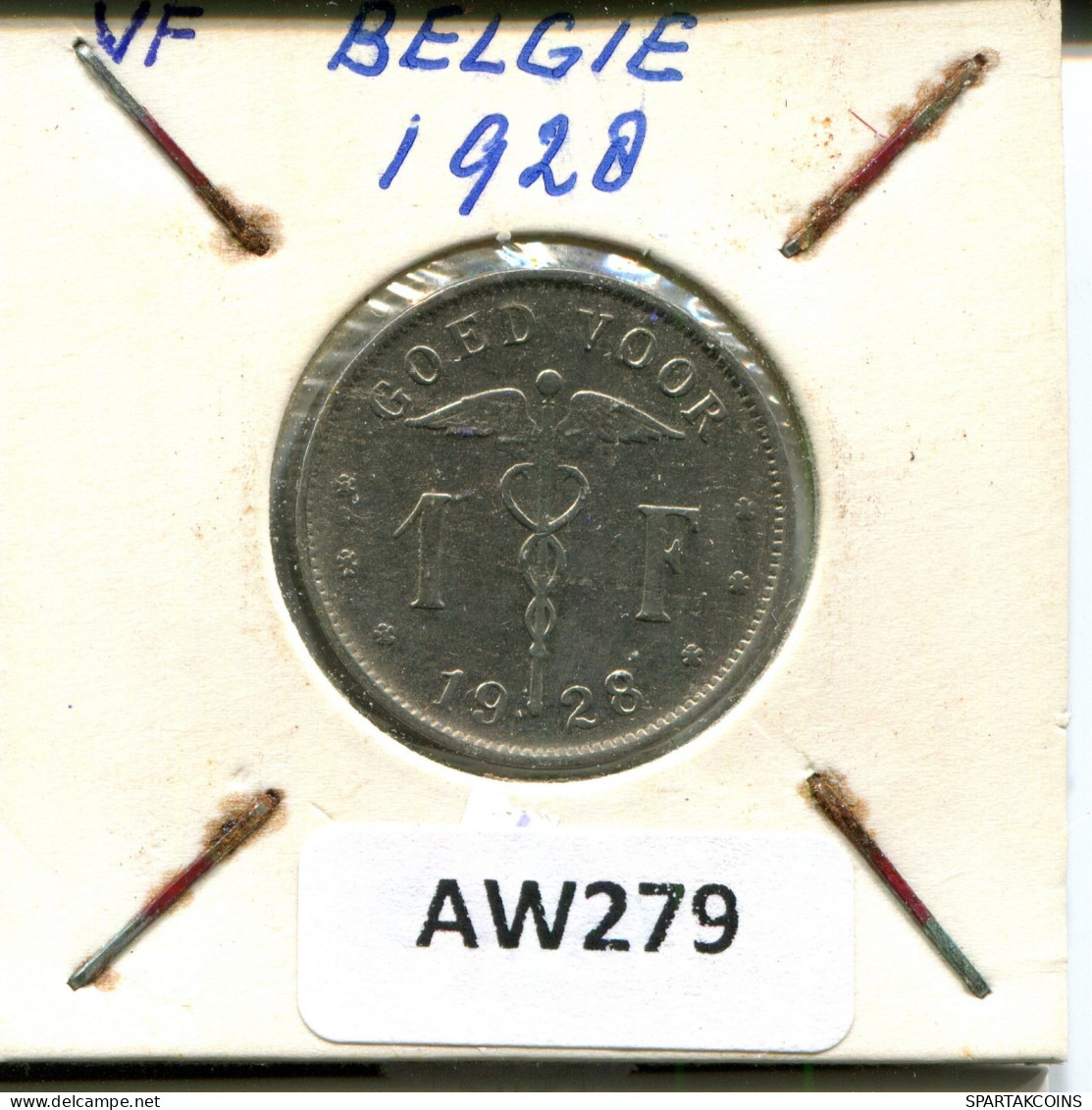 1 FRANC 1928 DUTCH Text BÉLGICA BELGIUM Moneda #AW279.E.A - 1 Frank