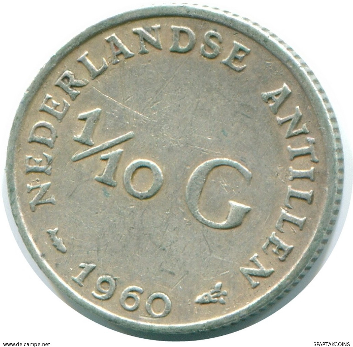 1/10 GULDEN 1960 NETHERLANDS ANTILLES SILVER Colonial Coin #NL12263.3.U.A - Antillas Neerlandesas