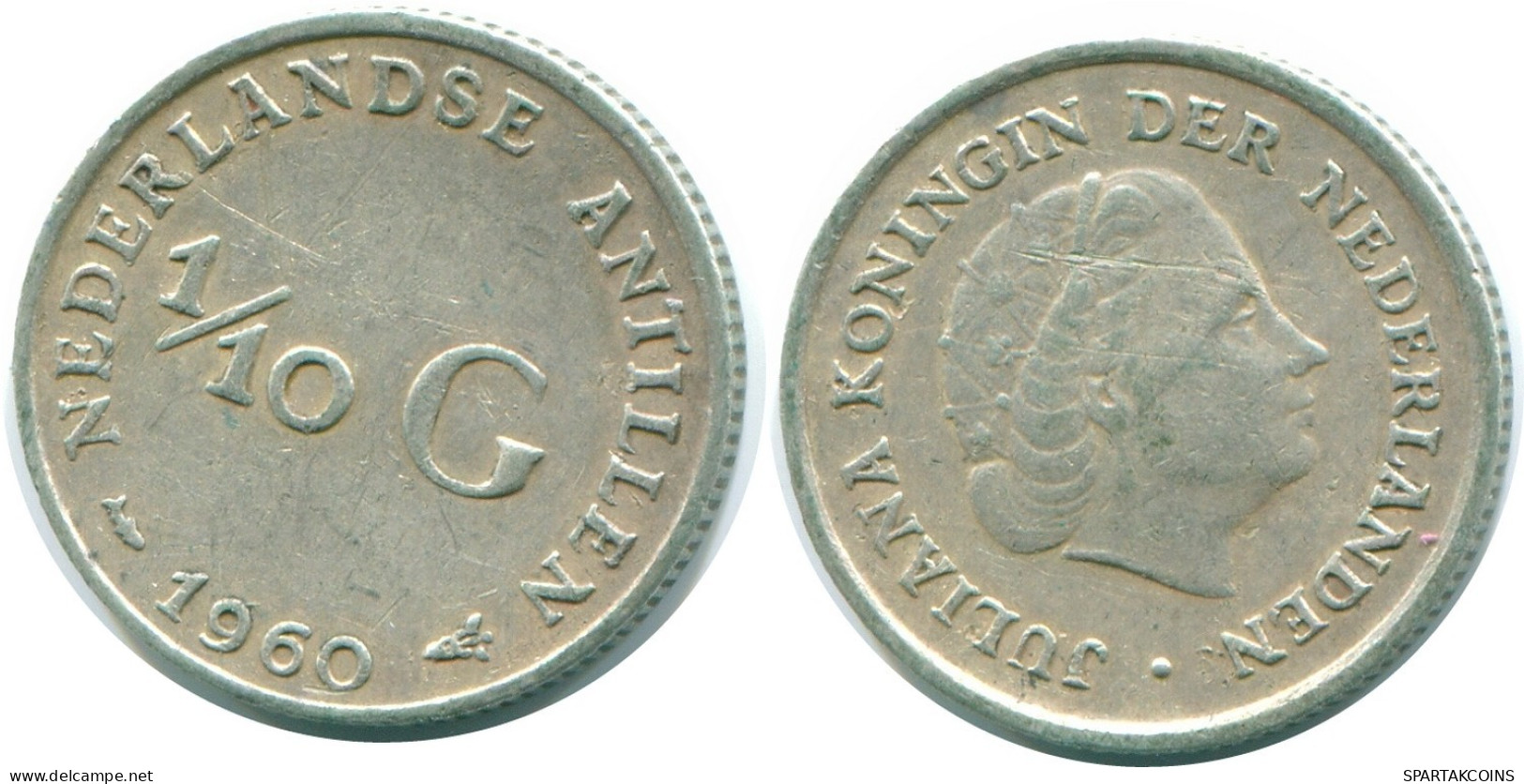 1/10 GULDEN 1960 NETHERLANDS ANTILLES SILVER Colonial Coin #NL12263.3.U.A - Antillas Neerlandesas