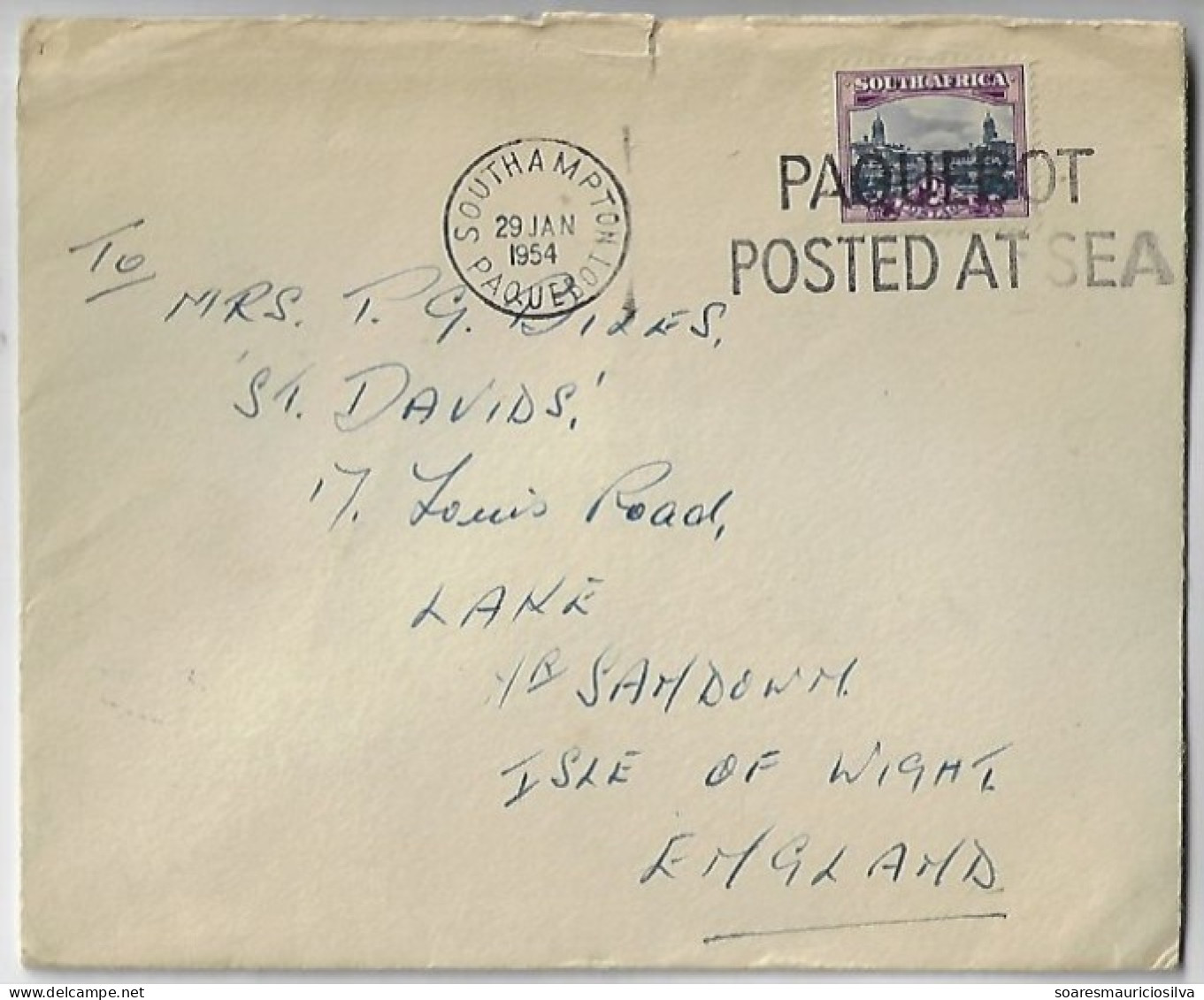 South Africa 1954 Union-Castle Line Cover Cancel Southampton Paquebot Posted At Sea Addressed To Great Britain - Cartas