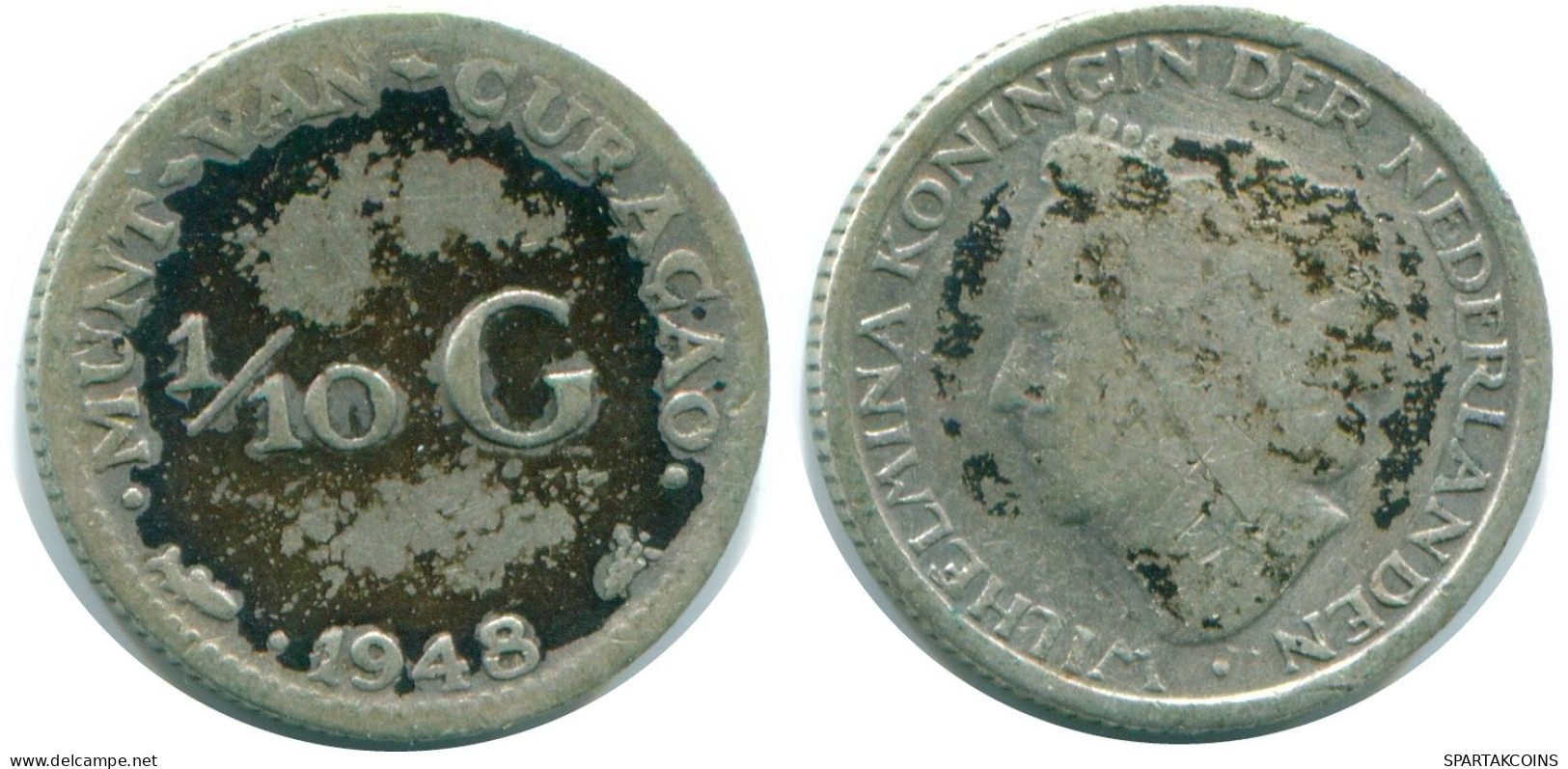 1/10 GULDEN 1948 CURACAO Netherlands SILVER Colonial Coin #NL12025.3.U.A - Curacao