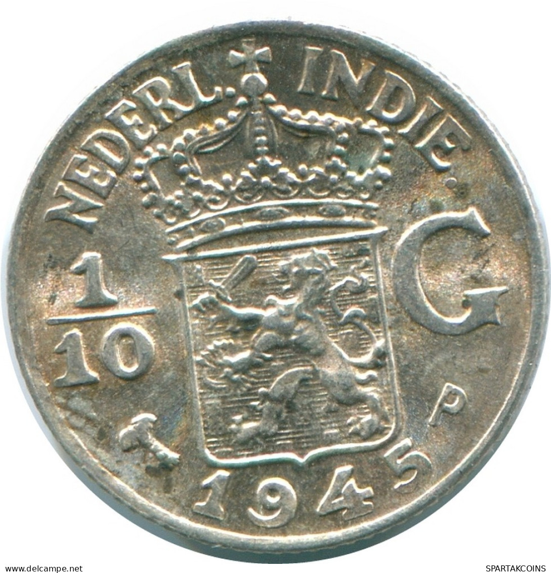 1/10 GULDEN 1945 P NETHERLANDS EAST INDIES SILVER Colonial Coin #NL14009.3.U.A - Dutch East Indies