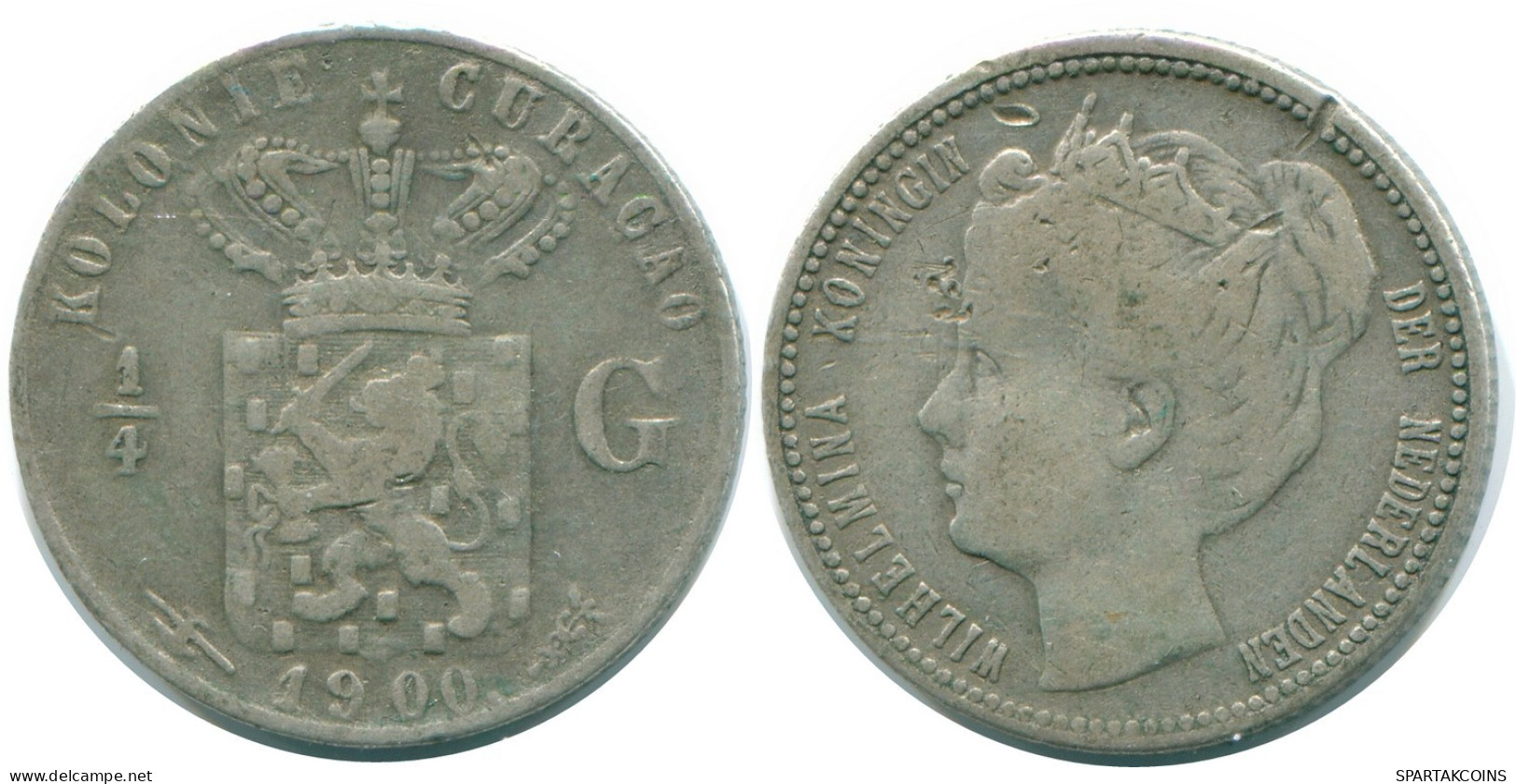 1/4 GULDEN 1900 CURACAO Netherlands SILVER Colonial Coin #NL10465.4.U.A - Curacao