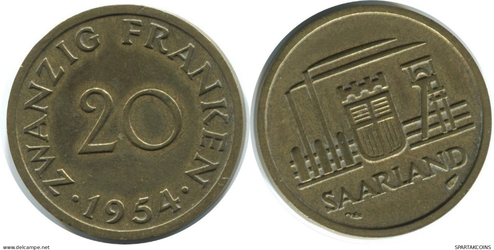 20 FRANKEN 1954 SAARLAND GERMANY Coin #AD779.9.U.A - 20 Francos