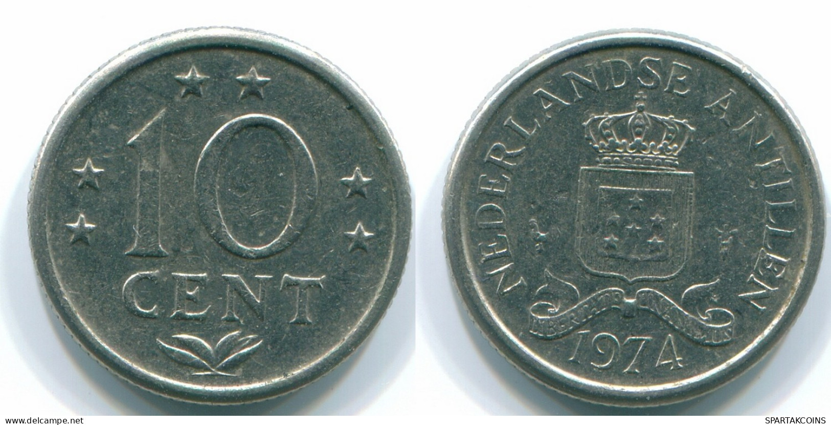 10 CENTS 1974 NETHERLANDS ANTILLES Nickel Colonial Coin #S13532.U.A - Niederländische Antillen