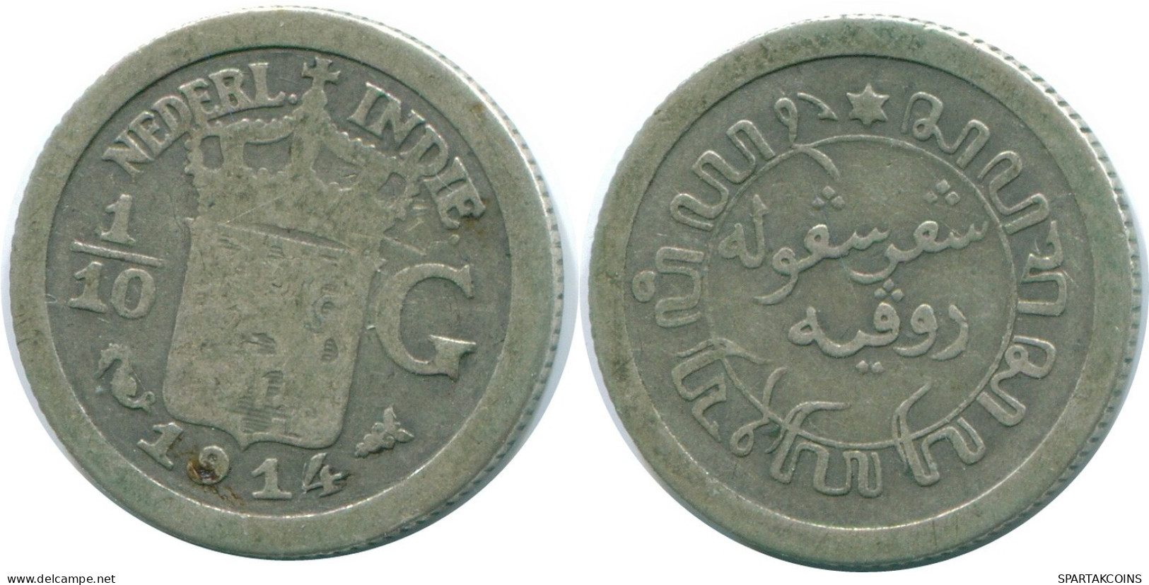 1/10 GULDEN 1914 NIEDERLANDE OSTINDIEN SILBER Koloniale Münze #NL13296.3.D.A - Niederländisch-Indien