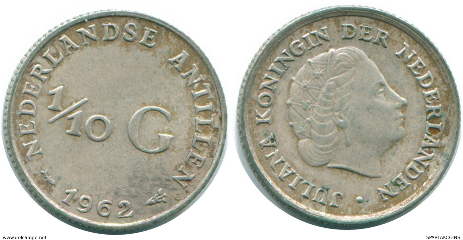1/10 GULDEN 1962 NETHERLANDS ANTILLES SILVER Colonial Coin #NL12398.3.U.A - Netherlands Antilles