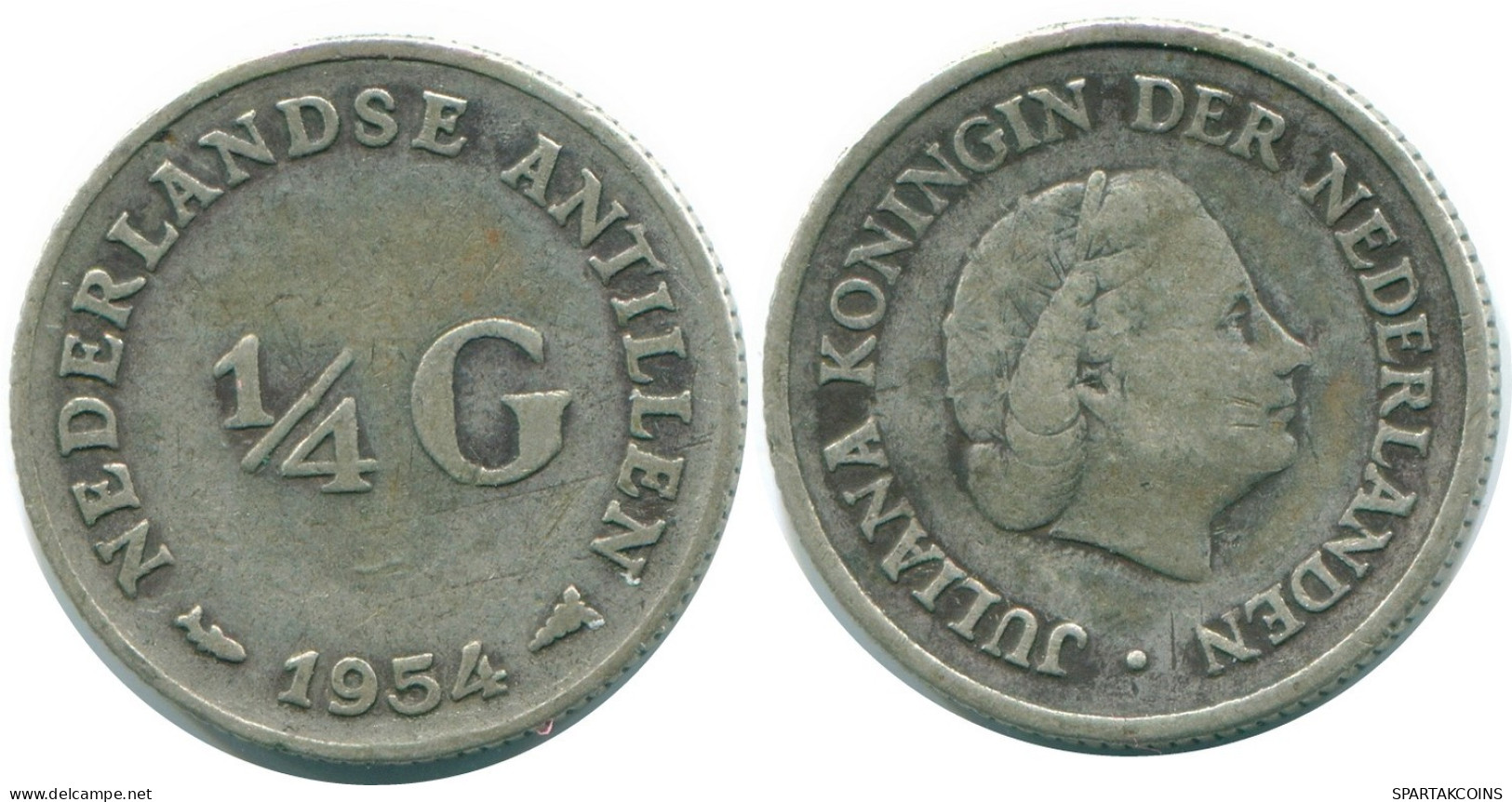 1/4 GULDEN 1954 NIEDERLÄNDISCHE ANTILLEN SILBER Koloniale Münze #NL10897.4.D.A - Antille Olandesi