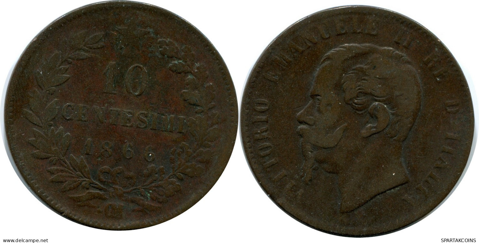 10 CENTESIMI 1866 ITALIA ITALY Moneda Vittorio Emanuele II #AY267.2.E.A - 1861-1878 : Victor Emmanuel II.