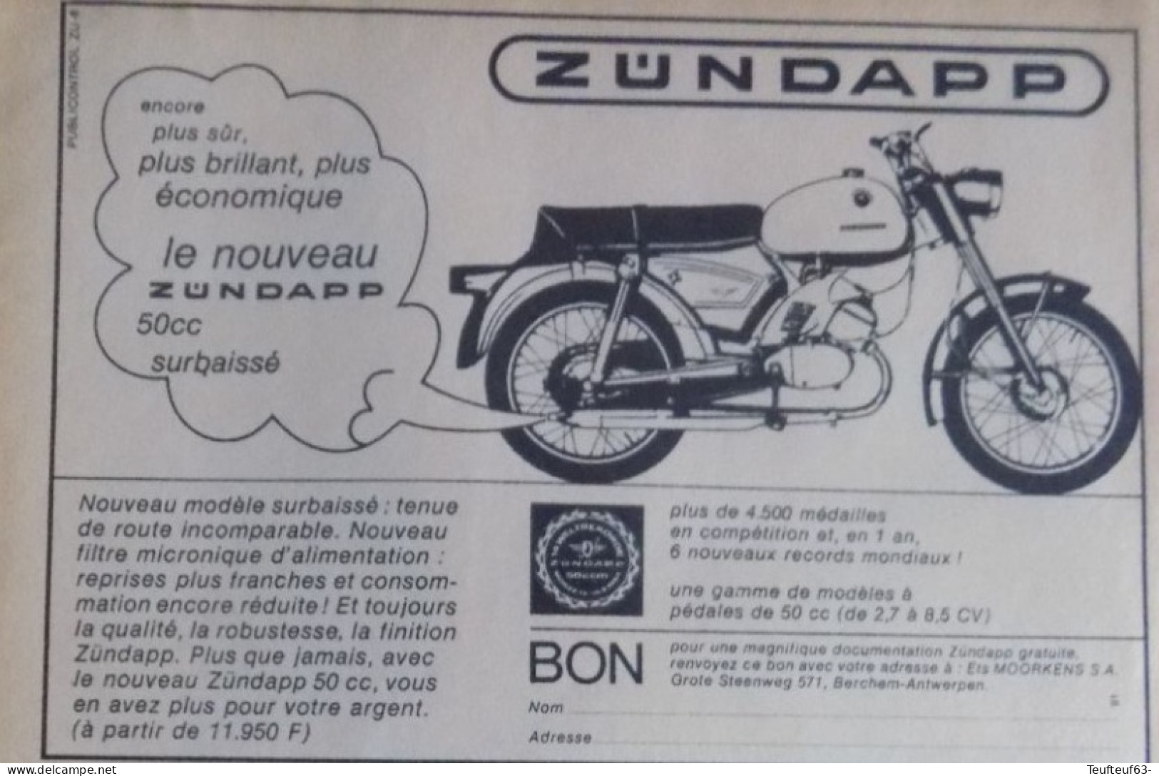 Publicité De Presse ; Moto Zündapp 50cc. - Werbung