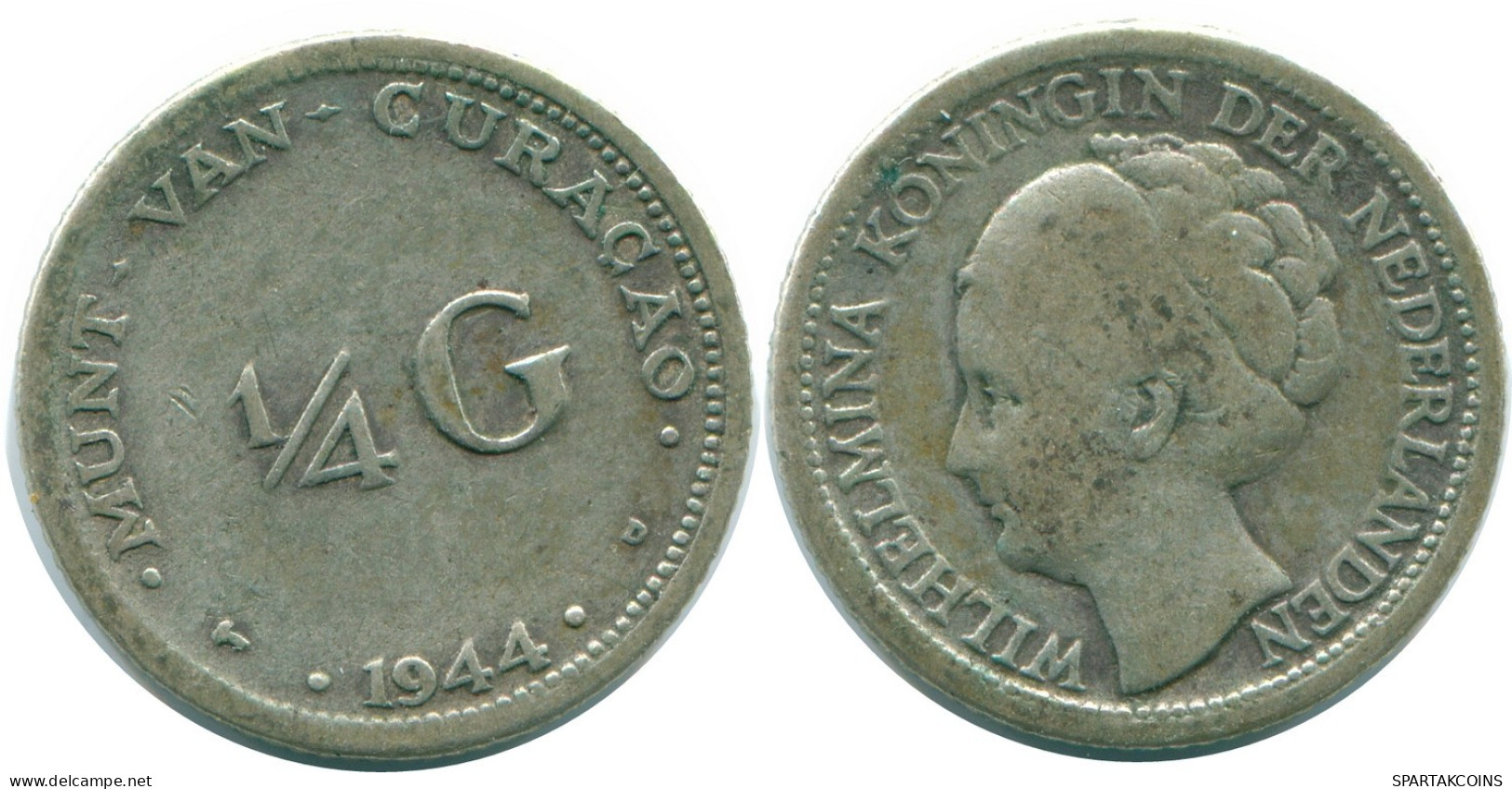 1/4 GULDEN 1944 CURACAO Netherlands SILVER Colonial Coin #NL10662.4.U.A - Curaçao