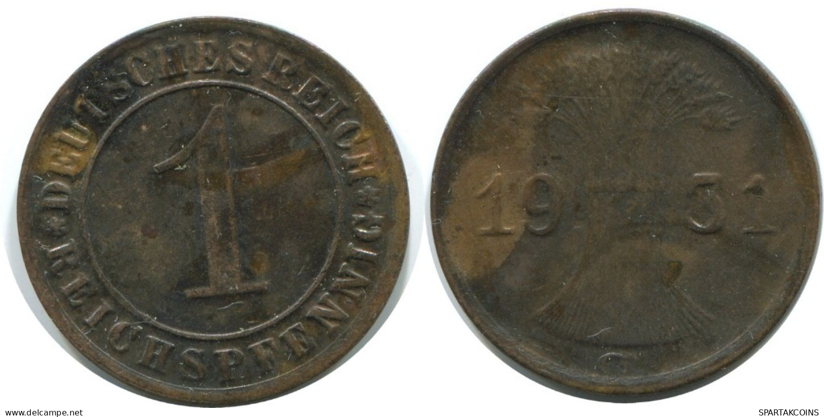 1 REICHSPFENNIG 1931 G ALEMANIA Moneda GERMANY #AE221.E.A - 1 Renten- & 1 Reichspfennig