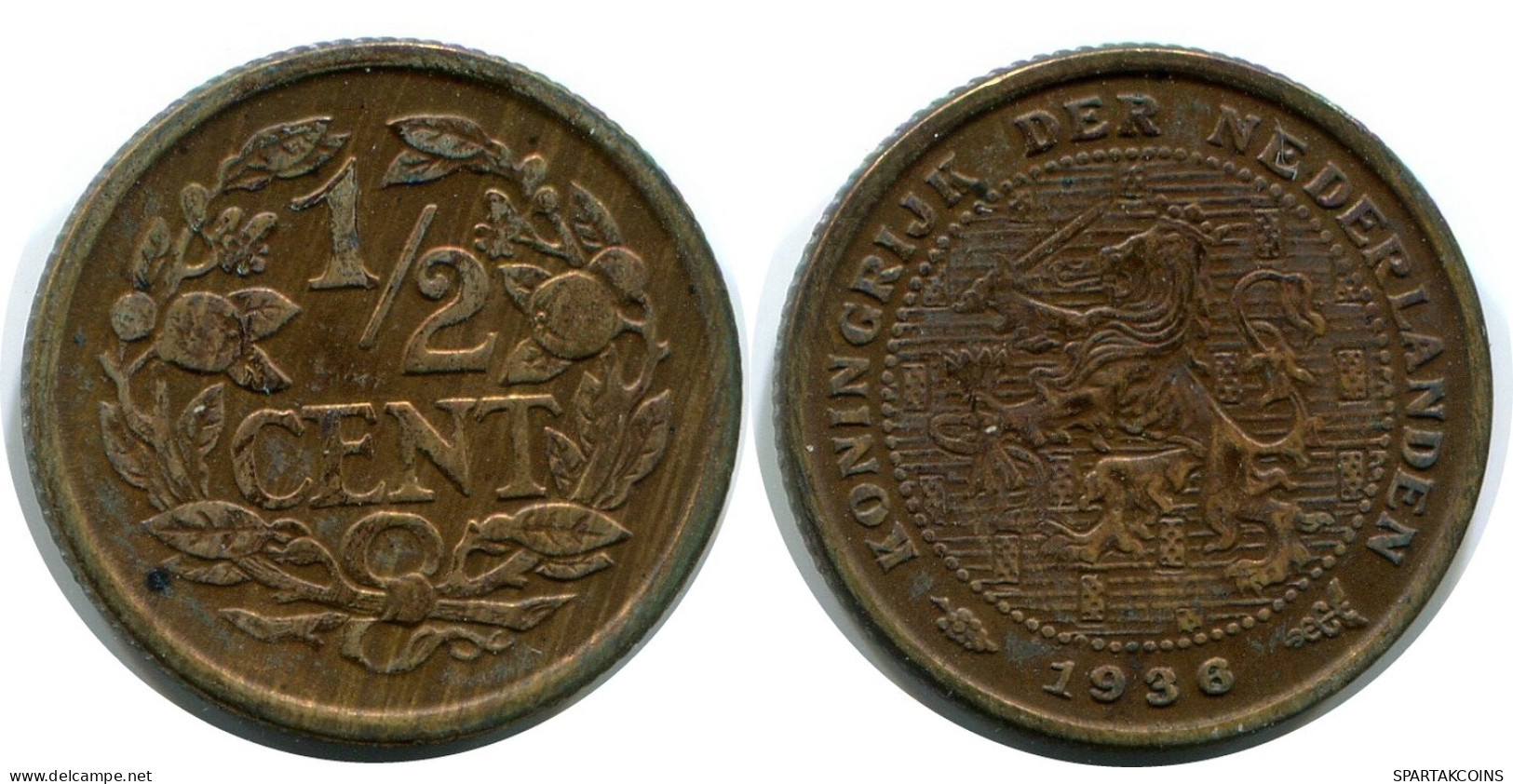 1/2 CENT 1938 NETHERLANDS Coin #AR960.U.A - 0.5 Centavos