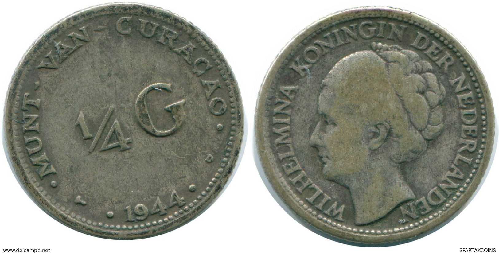 1/4 GULDEN 1944 CURACAO Netherlands SILVER Colonial Coin #NL10711.4.U.A - Curacao