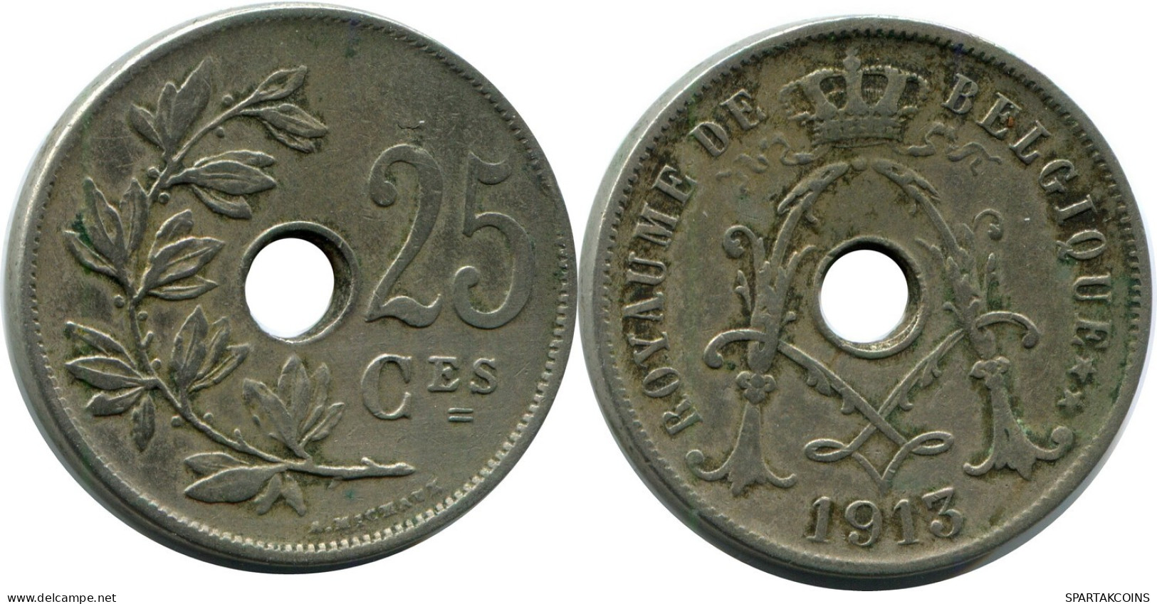25 CENTIMES 1913 Französisch Text BELGIEN BELGIUM Münze #AW981.D.A - 25 Cents