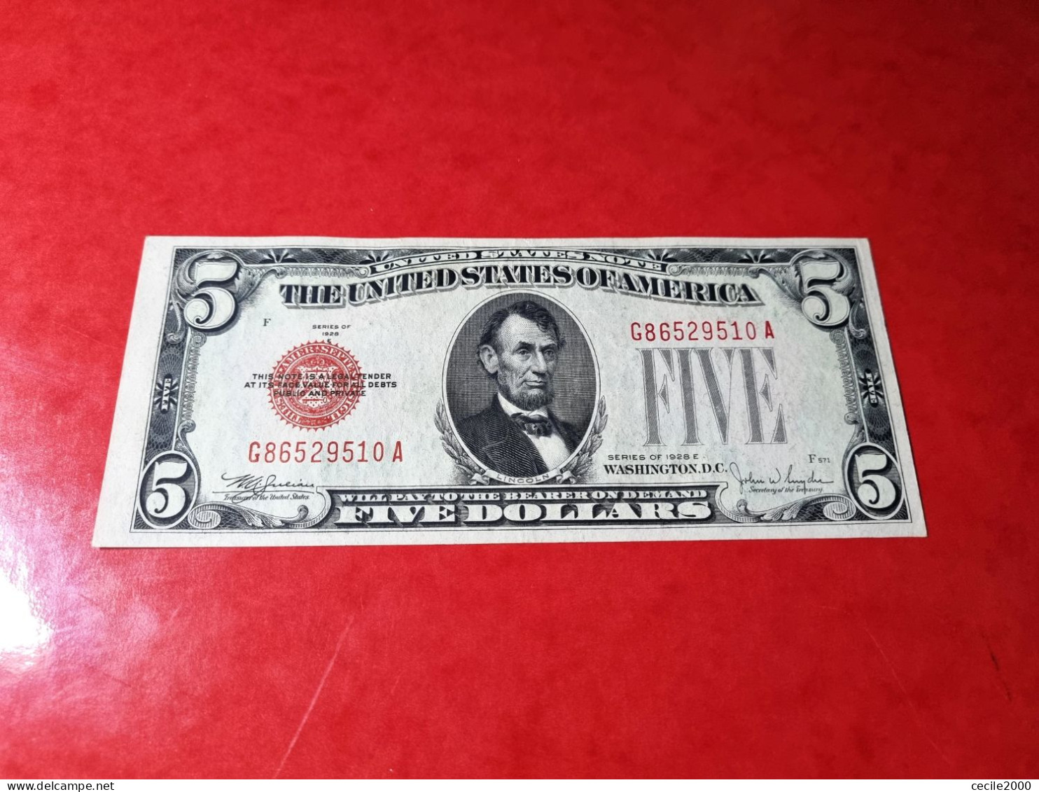 1928 E USA $5 DOLLARS UNITED STATES BANKNOTE UNCIRCULATED UNC / SC BILLETE ESTADOS UNIDOS *COMPRAS MULTIPLES CONSULTAR - Biljetten Van De Verenigde Staten (1928-1953)