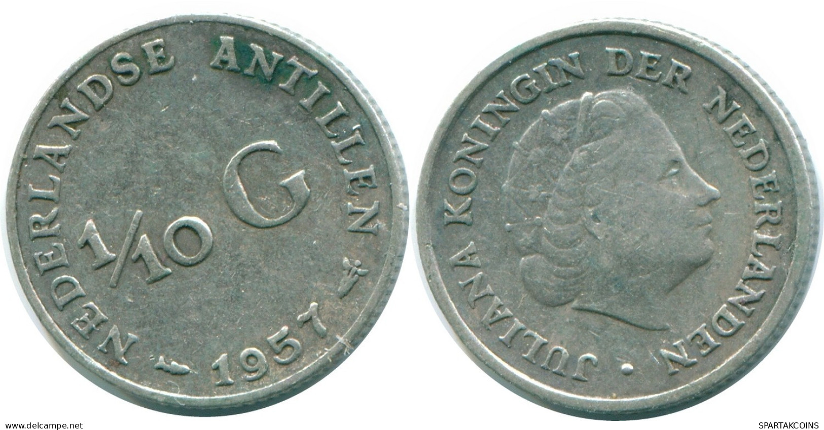1/10 GULDEN 1957 NIEDERLÄNDISCHE ANTILLEN SILBER Koloniale Münze #NL12144.3.D.A - Niederländische Antillen