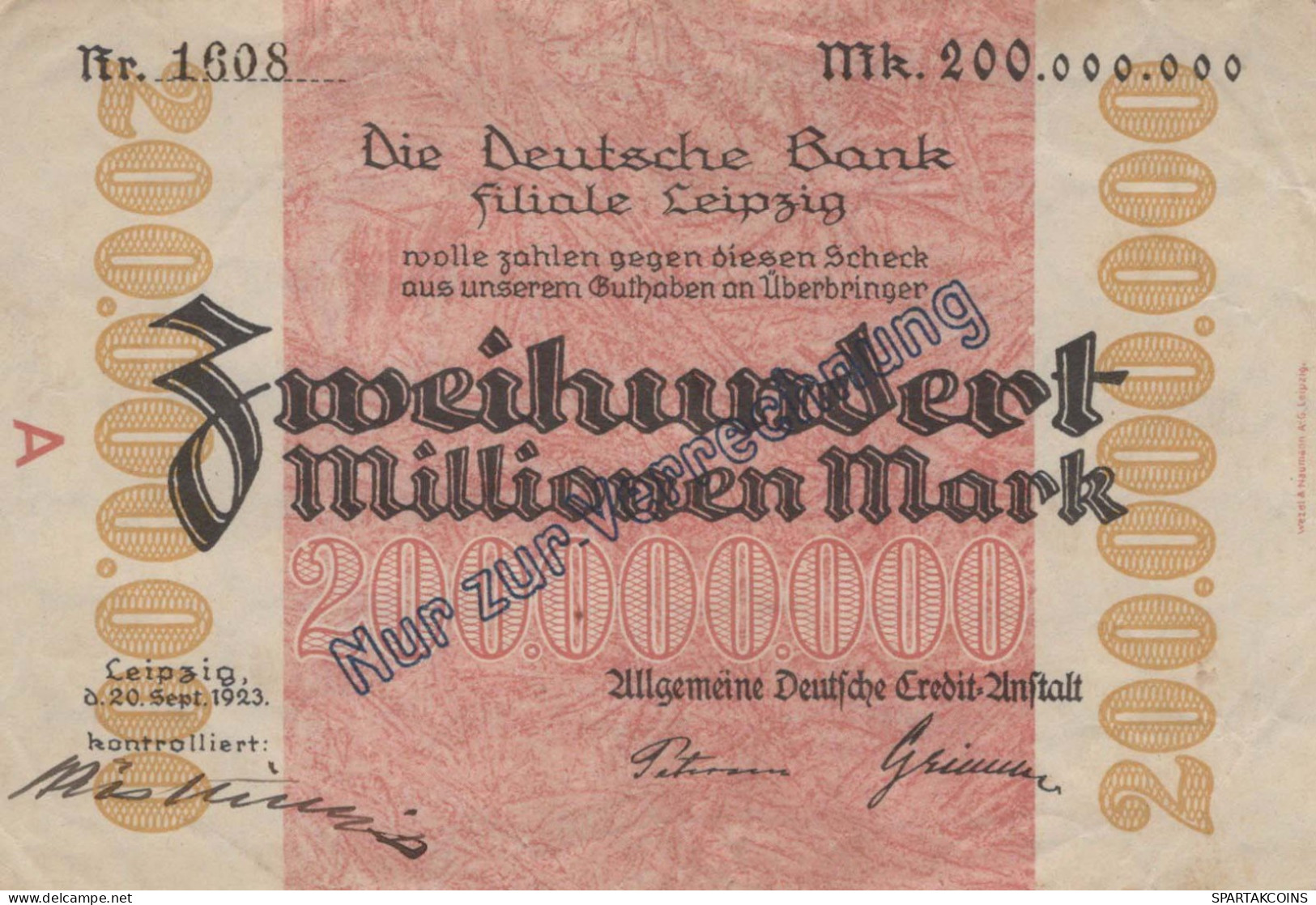 200 MILLIONEN MARK 1923 Stadt LEIPZIG Saxony DEUTSCHLAND Notgeld Papiergeld Banknote #PK814 - [11] Local Banknote Issues