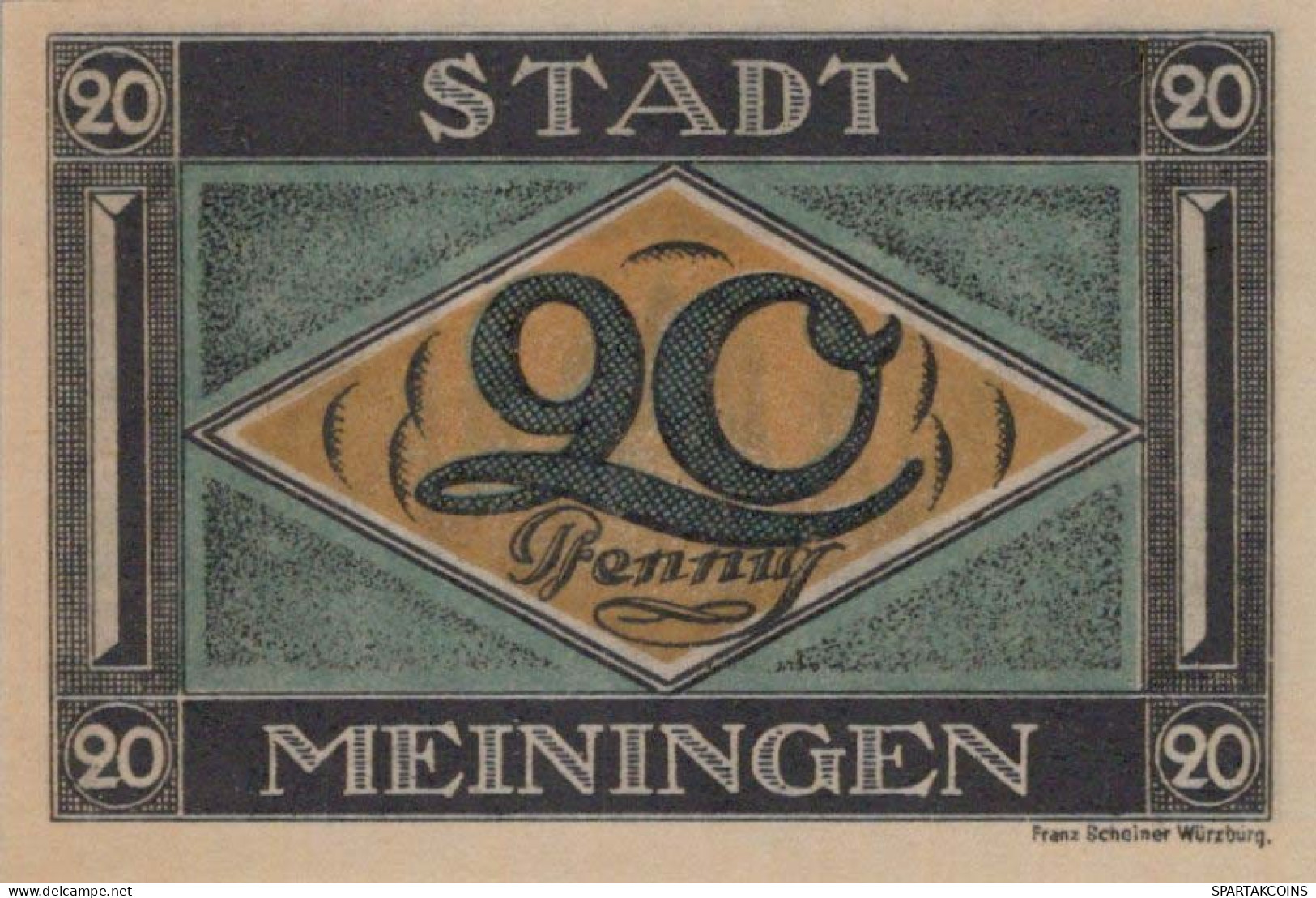 20 PFENNIG 1921 Stadt MEININGEN Thuringia UNC DEUTSCHLAND Notgeld #PI726 - [11] Local Banknote Issues
