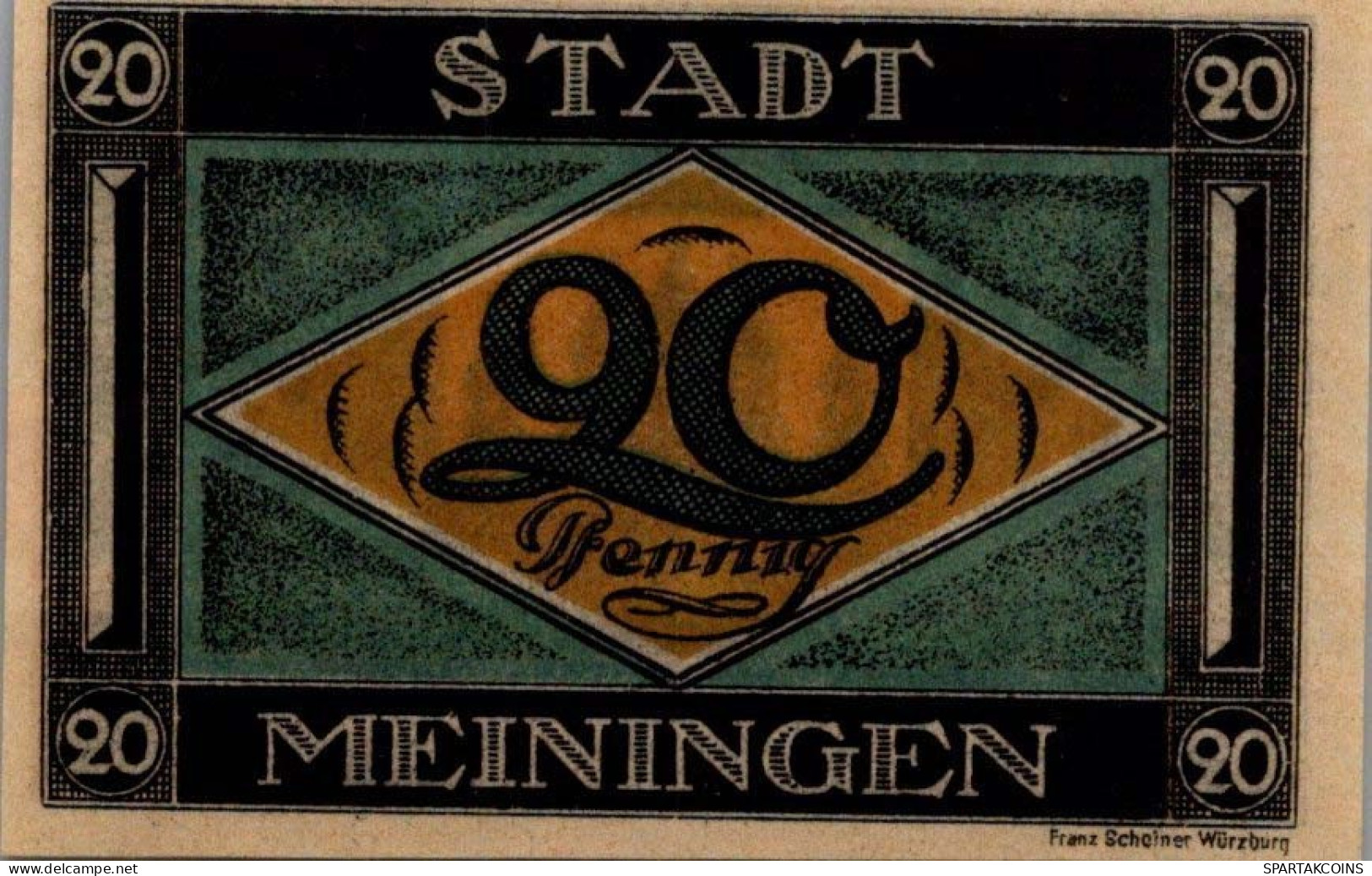 20 PFENNIG 1921 Stadt MEININGEN Thuringia DEUTSCHLAND Notgeld Banknote #PF888 - [11] Local Banknote Issues