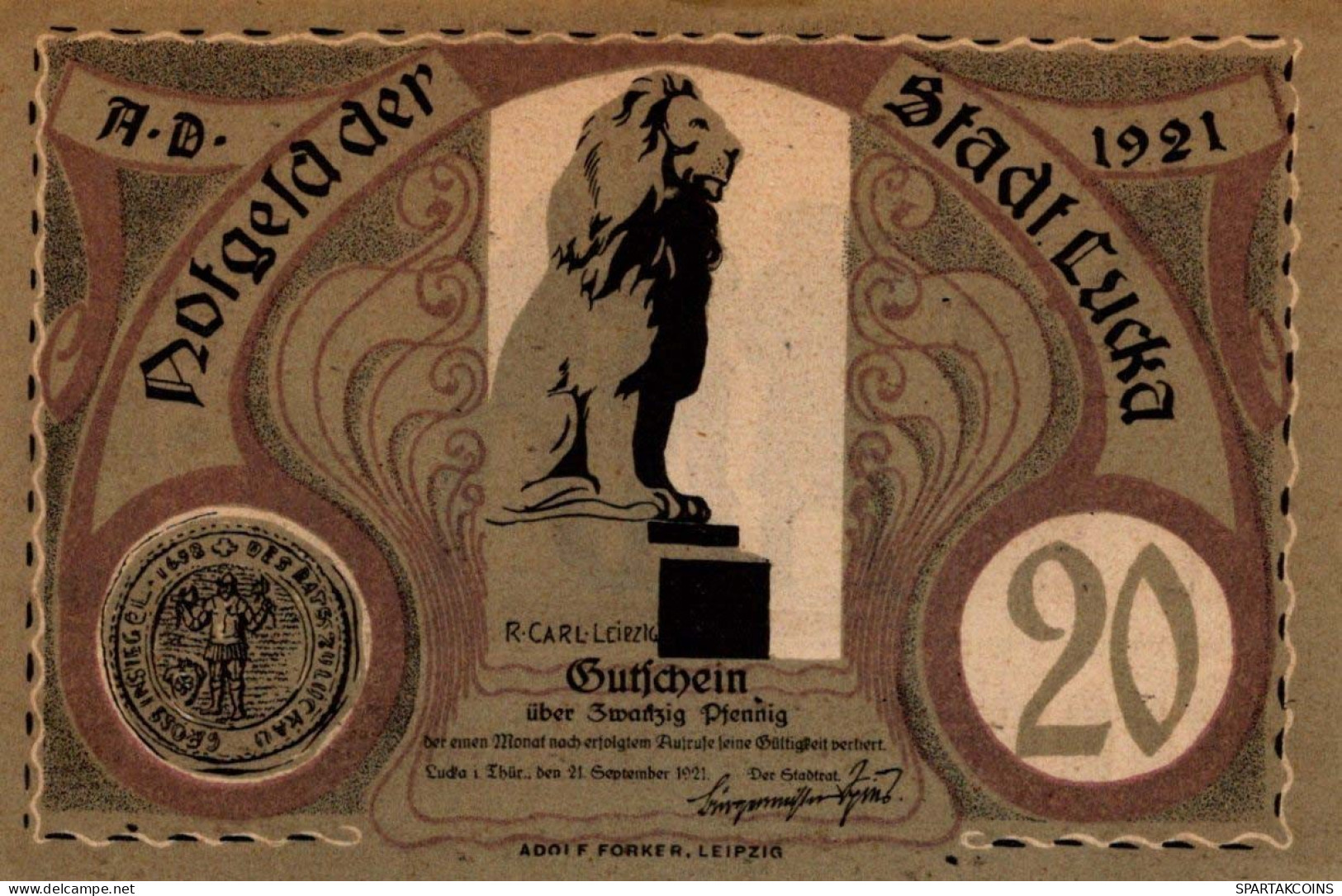 20 PFENNIG 1921 Stadt LUCKAU Brandenburg UNC DEUTSCHLAND Notgeld Banknote #PC490 - [11] Local Banknote Issues