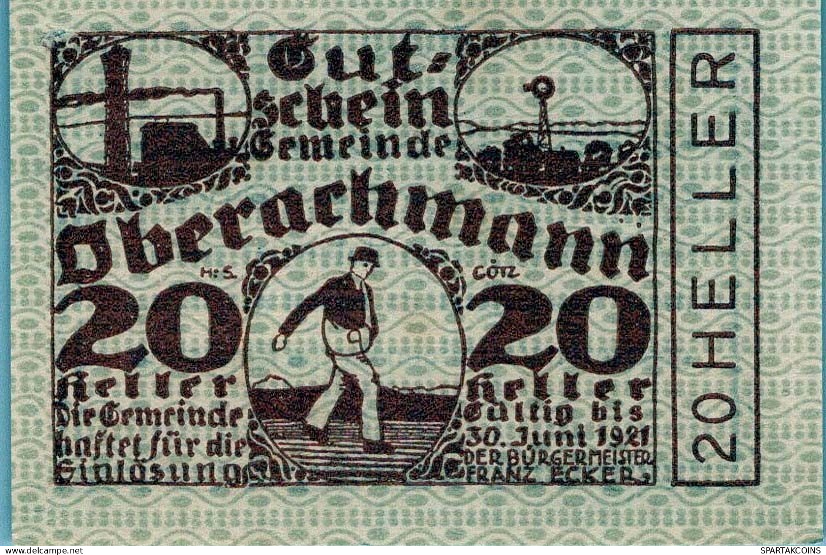 20 HELLER 1921 Stadt OBERACHMANN Oberösterreich Österreich Notgeld #PG047 - [11] Emissioni Locali