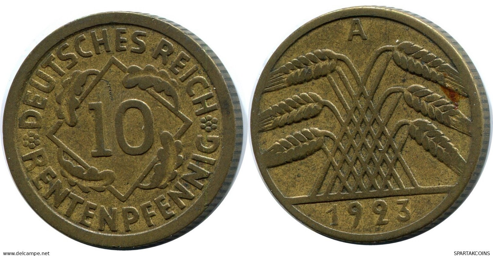 10 RENTENPFENNIG 1923 A GERMANY Coin #DB930.U.A - 10 Renten- & 10 Reichspfennig