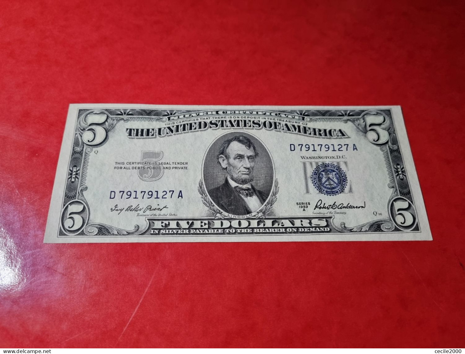1953 A USA $5 DOLLARS UNITED STATES BANKNOTE XF++/aUNC  BILLETE ESTADOS UNIDOS *COMPRAS MULTIPLES CONSULTAR* - Silver Certificates (1928-1957)