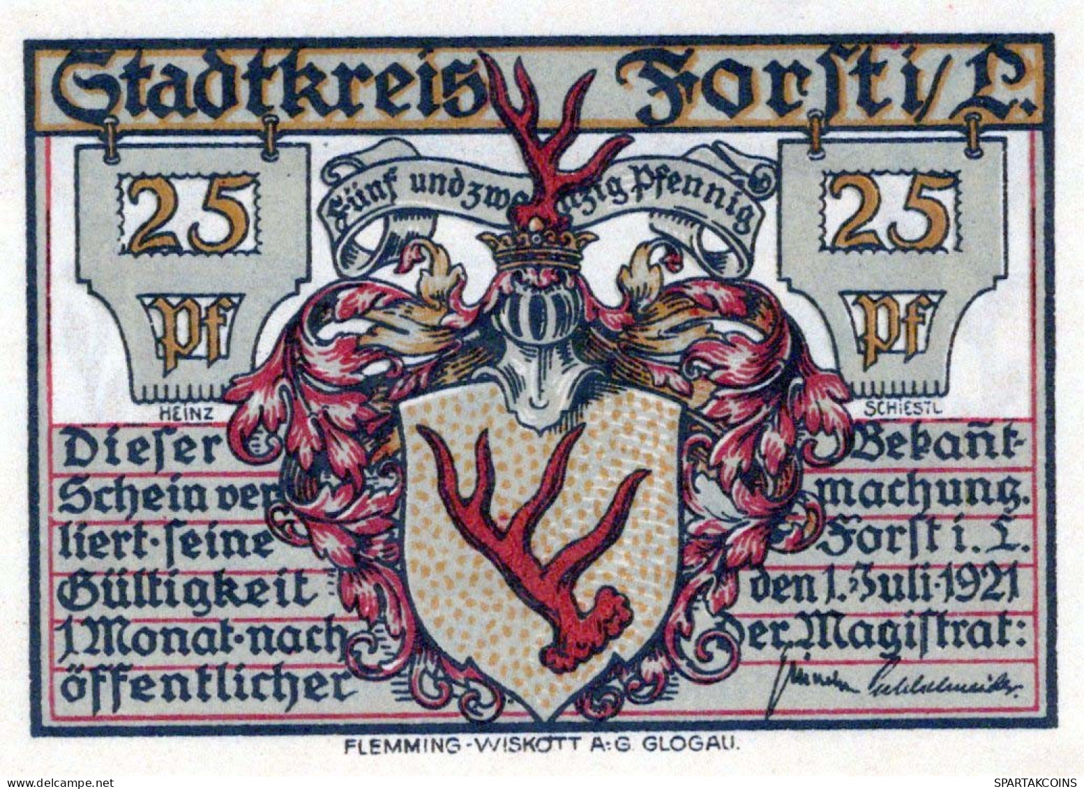 25 PFENNIG 1921 Stadt FORST IN DER LAUSITZ Brandenburg DEUTSCHLAND #PD496 - [11] Emissioni Locali