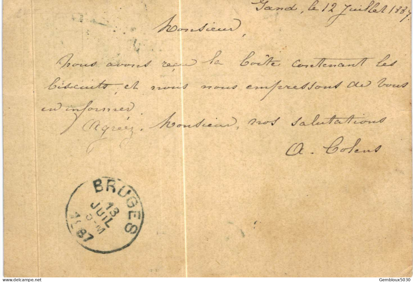 (Lot 01) Entier Postal  N° 45 5 Ct écrite De Gand Vers Bruges (format Plus Petit) - Cartes Postales 1871-1909