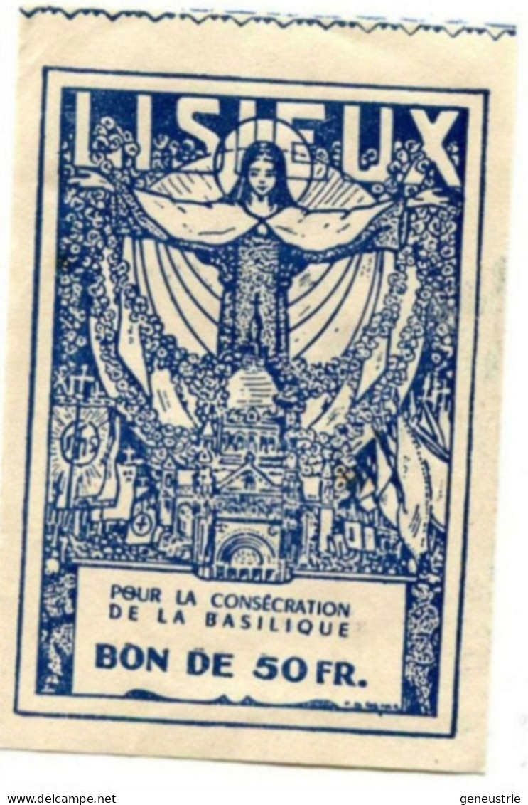 Bon De Nécessité "Bon De 50 Francs Pour La Consécration De La Basilique De Lisieux 1954" Jeton Carton - Normandie - Monetary / Of Necessity