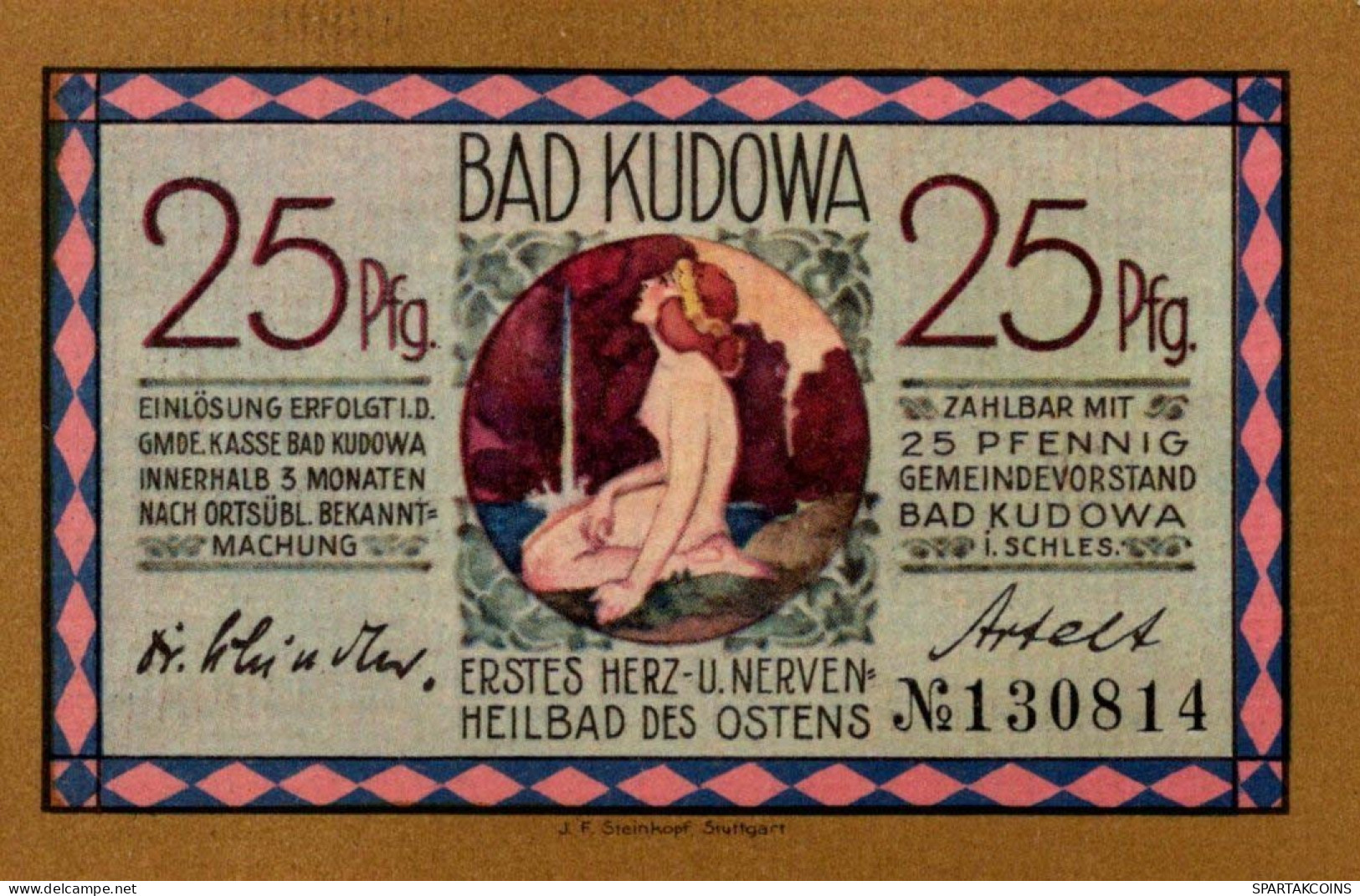 25 PFENNIG Stadt BAD KUDOWA Niedrigeren Silesia DEUTSCHLAND Notgeld Banknote #PF419 - [11] Emissions Locales