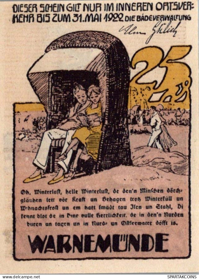 25 PFENNIG 1922 Stadt WARNEMÜNDE Mecklenburg-Schwerin UNC DEUTSCHLAND #PI878 - Lokale Ausgaben