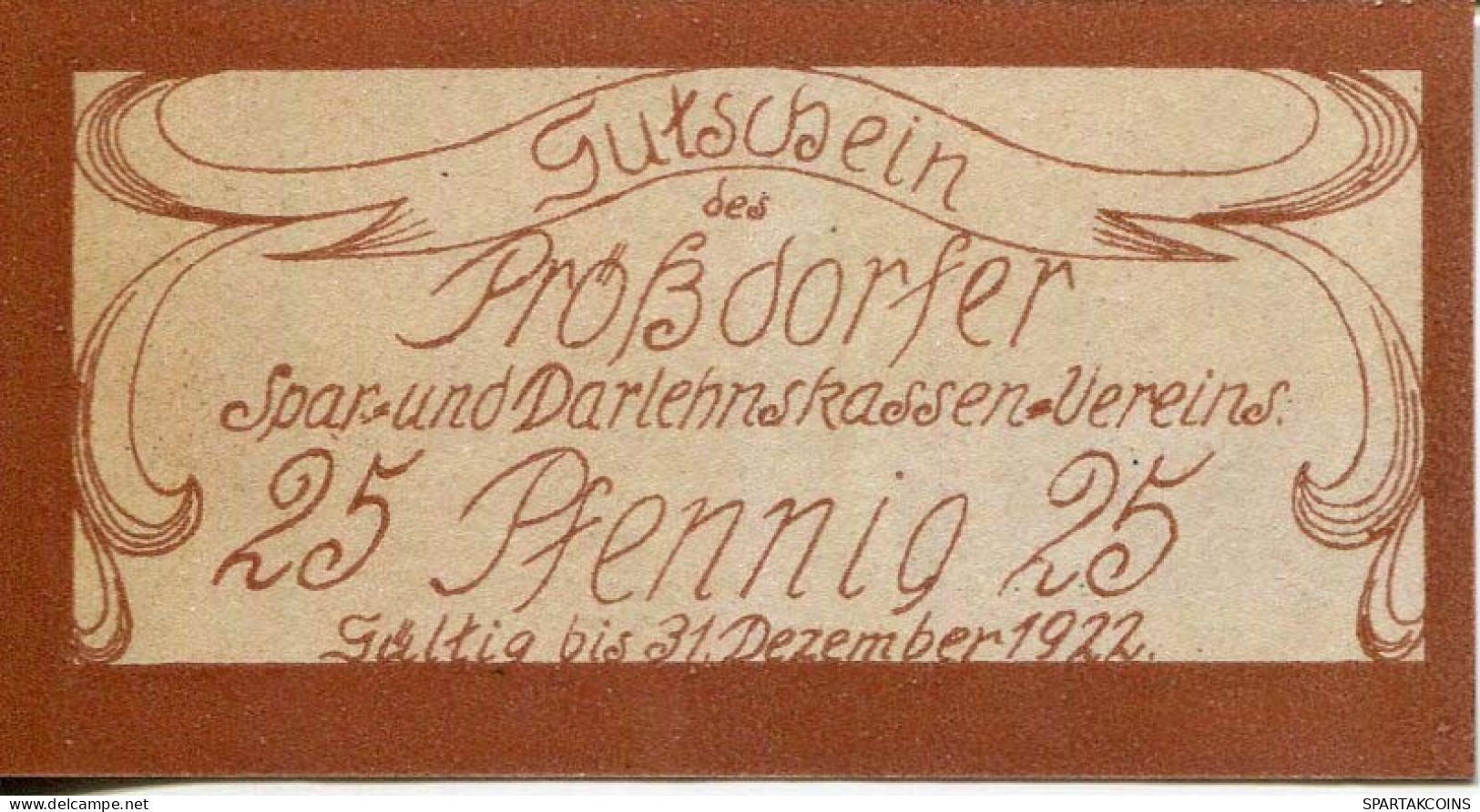 25 PFENNIG 1922 Stadt PRoSSDORF Thuringia DEUTSCHLAND Notgeld Papiergeld Banknote #PL924 - [11] Local Banknote Issues